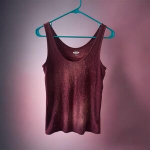 Old Navy Ribbed Tank Top Bleach Dyed Burgundy Slim Fit Tank Large